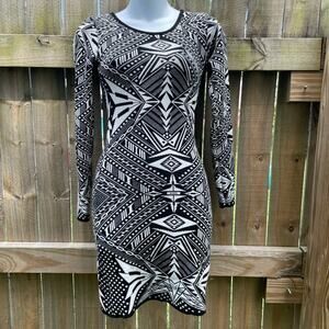 Gianni Bini long sleeve black and white jacquard mini dress